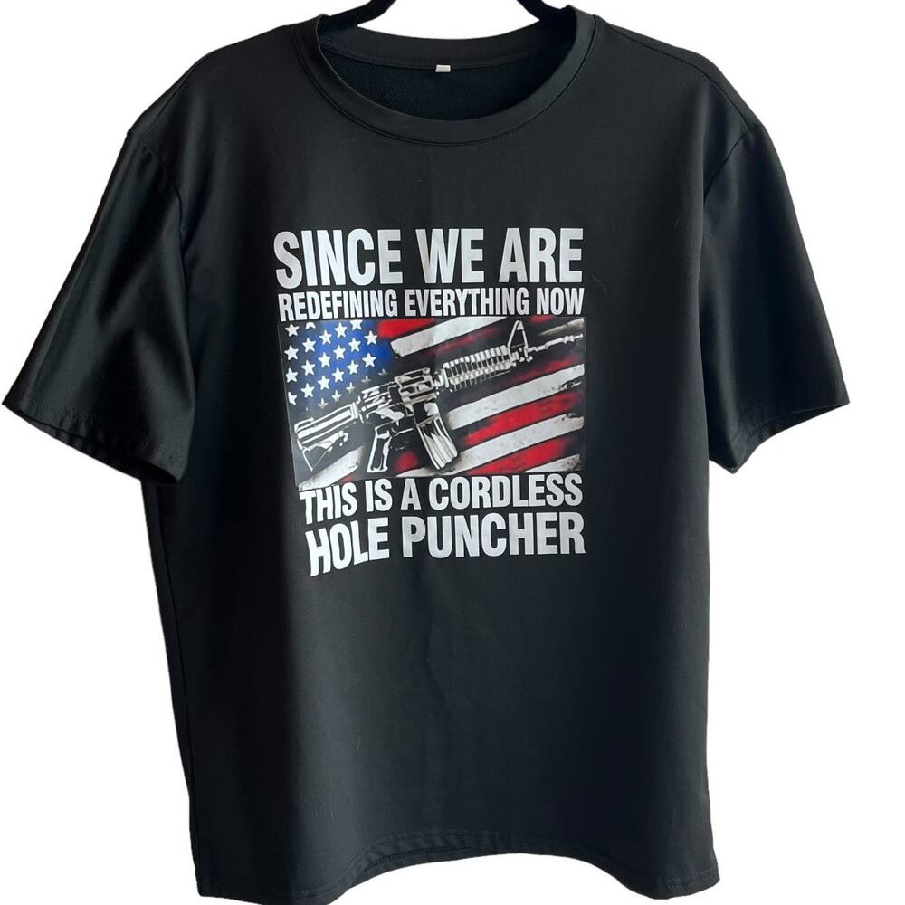 Men's Large Tee American Flag Patriotic Right To Bear Arms Black Red White Blue